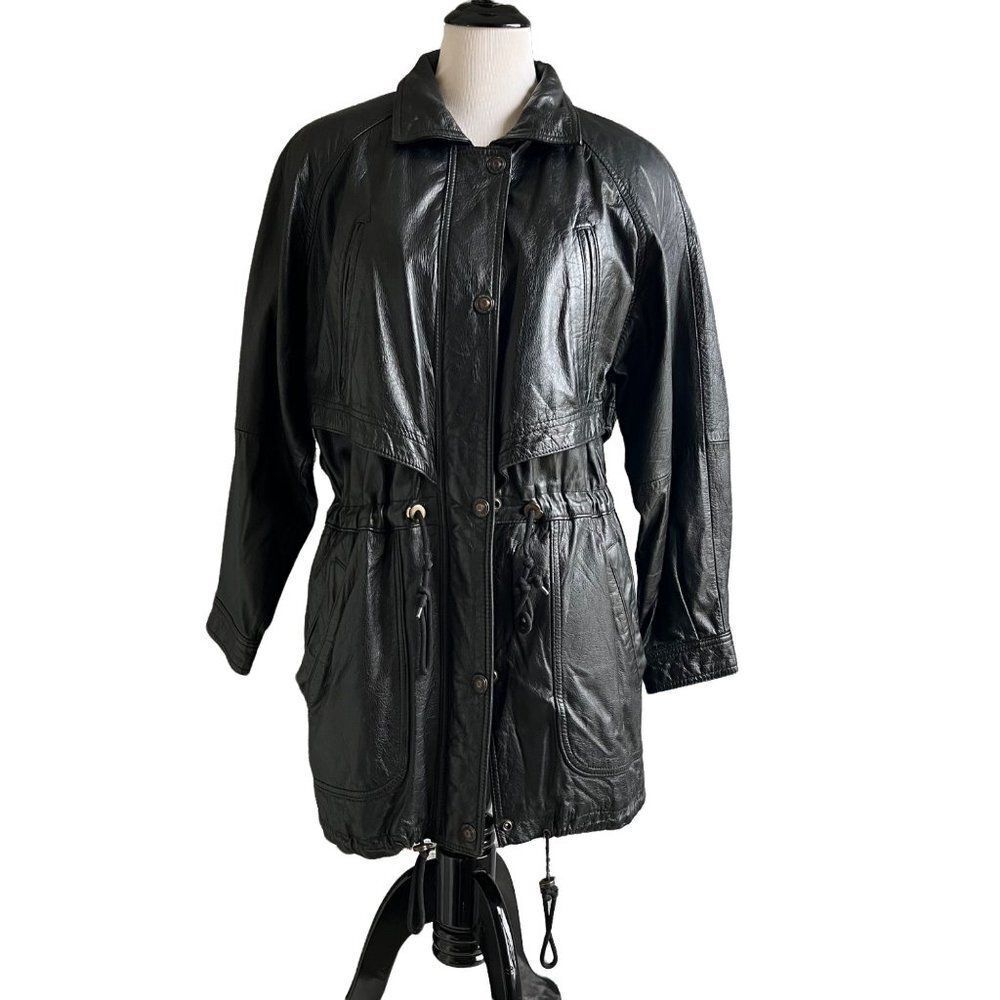 Vintage Chori Black Korean Leather Trench Coat Size Medium